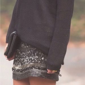 AllSaints Suki Beaded Zip Skirt in Black Sequin USA SIZE 4